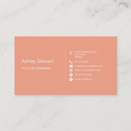 ミニマリストコーラルピーチソーシャルメディアモダントレンディー 名刺 (正面)