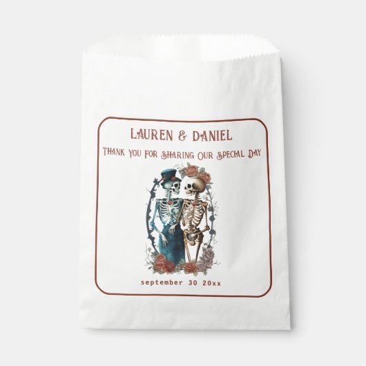 ミニマリストゴシック骨格結婚式の引き出物バッグ フェイバーバッグ (正面)