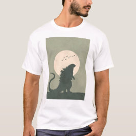 ミニマリストゴジラ月 | 太い怪獣シルエット Tシャツ