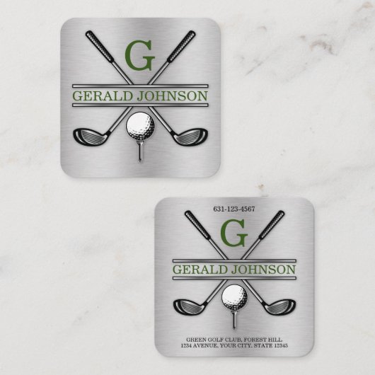 ミニマリストゴルフモノグラムスクエアビジネスカード スクエア名刺 (正面/裏面)