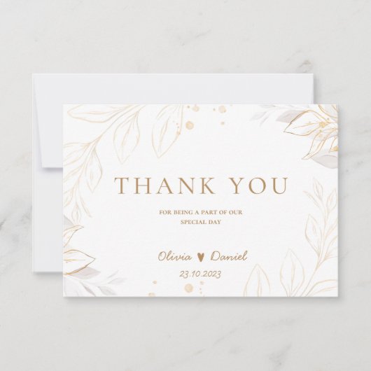 ミニマリストゴールデンフローラエレガントな結婚式 サンキューカード (正面)