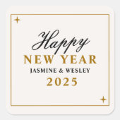 ミニマリストゴールドのクリスマスウェディングフォト スクエアシール (正面)