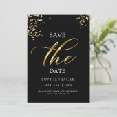 ミニマリストゴールドの chic ブラック Save the Date 招待状 (スタンド正面)