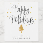 ミニマリストゴールドクリスマスツリーハッピーホリデー ワインラベル (シングルラベル)