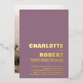 ミニマリストゴールドテキストダスティローズの結婚式の披露宴 箔招待状