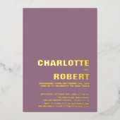 ミニマリストゴールドテキストダスティローズ結婚式の披露宴 箔招待状 (正面)