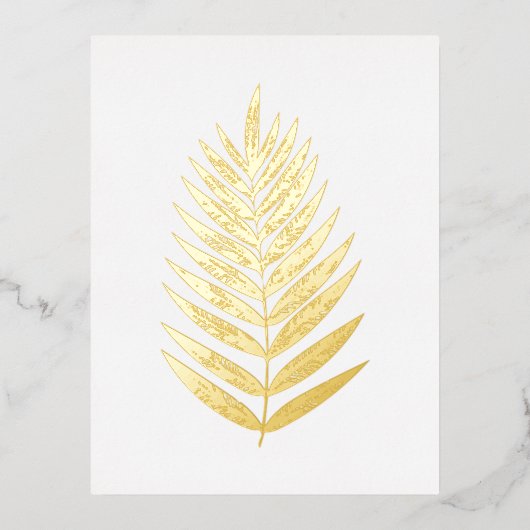 ミニマリストゴールドフォイルホワイトシダスケッチ葉書 箔招待状ポストカード (正面)