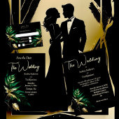 ミニマリストゴールドブラックウェディング 出欠カード