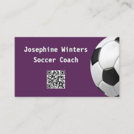 ミニマリストサッカーコーチの紫のサッカーボールQRコード 名刺