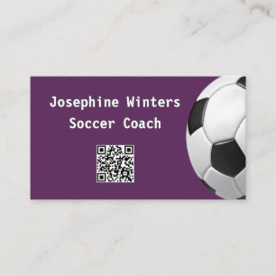 ミニマリストサッカーコーチの紫のサッカーボールQRコード 名刺