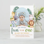 ミニマリストサファリアニマルテーマ写真誕生日 招待状 (スタンド正面)