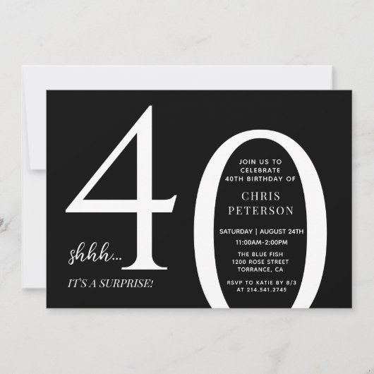 ミニマリストサプライズ40歳の誕生日パーティー 招待状 (正面)