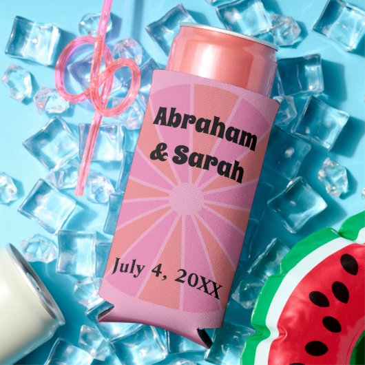 ミニマリストサマーピンクグレープフルーツ結婚式の引き出物 スリム缶クーラー (インサイチュ 夏)