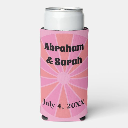 ミニマリストサマーピンクグレープフルーツ結婚式の引き出物 スリム缶クーラー (Seltzer正面)