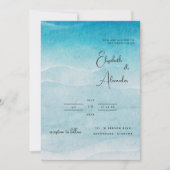 ミニマリストサマーブルー海ビーチ結婚式 招待状 (正面)