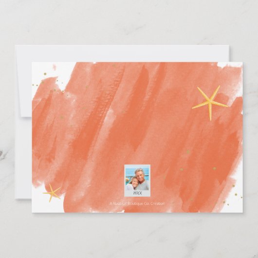 ミニマリストサンゴ&金ゴールド水色クリスマスカード (裏面)