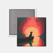 ミニマリストサンセットブラックラブラドールドッグ マグネット (正面/裏面)