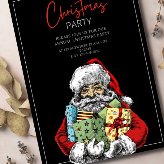 ミニマリストサンタクリスマスパーティー招待状,クリスマス 招待状