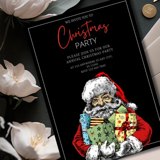 ミニマリストサンタクリスマスパーティー招待状,クリスマス 招待状