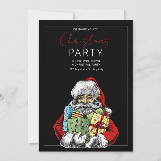 ミニマリストサンタクリスマスパーティー招待状,クリスマス 招待状 (正面)