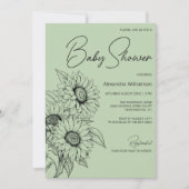 ミニマリストサンフラワーオンセージ緑の赤ちゃんシャワー 招待状 (正面)