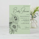 ミニマリストサンフラワーオンセージ緑の赤ちゃんシャワー 招待状 (スタンド正面)