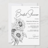 ミニマリストサンフラワーオンホワイトブライダルシャワー 招待状 (正面)
