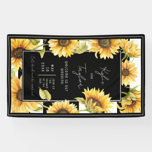 ミニマリストサンフラワーストライプ白黒結婚ズ 横断幕 (横)