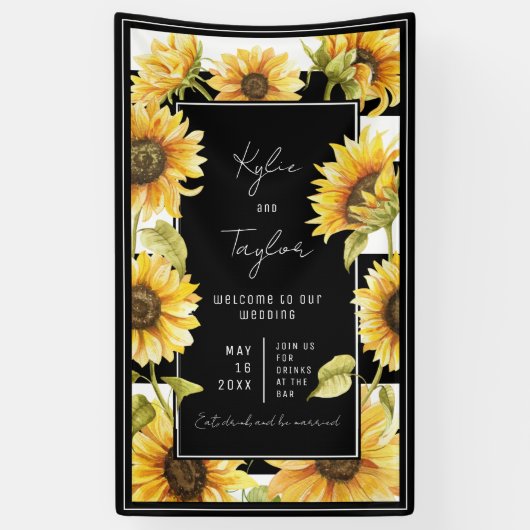 ミニマリストサンフラワーストライプ白黒結婚ズ 横断幕 (縦)