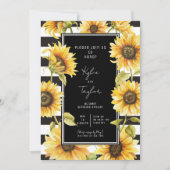 ミニマリストサンフラワーブラックストライプウェディングシャワー 招待状 (正面)