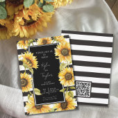 ミニマリストサンフラワーブラックストライプウェディングシャワー 招待状