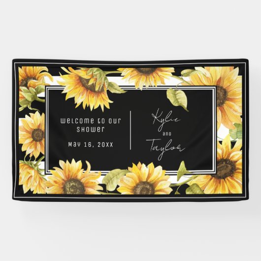 ミニマリストサンフラワー白黒ウェディングシャワー 横断幕 (横)
