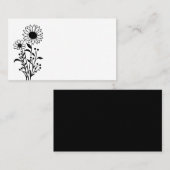 ミニマリストサンフラワー白黒結婚フローラ プレイスカード (正面/裏面)