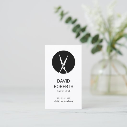 ミニマリストシザーロゴ美容師美しいサロン 名刺 (スタンド正面)