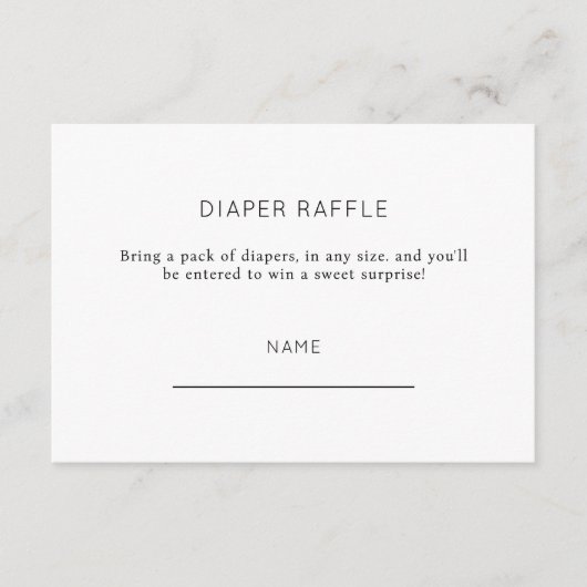 ミニマリストシックおむつラッフルベビーシャワー エンクロージャーカード (正面)