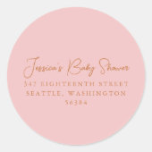 ミニマリストシックかわいいピンクシャワー差出人住所 ラウンドシール (正面)