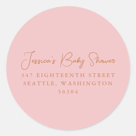 ミニマリストシックかわいいピンクシャワー差出人住所 ラウンドシール (正面)