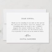 ミニマリストシックに私のメイド・オブ・オーナー（花嫁付き添い人）結婚式の日 サンキューカード (裏面)