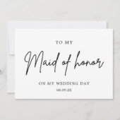 ミニマリストシックに私のメイド・オブ・オーナー（花嫁付き添い人）結婚式の日 サンキューカード (正面)