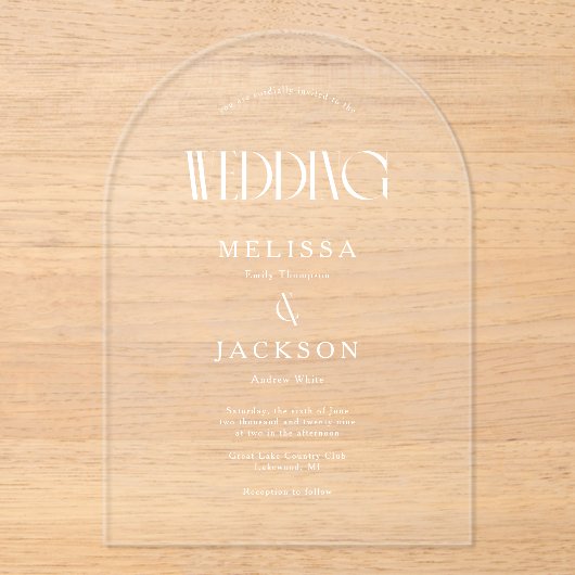 ミニマリストシックアーチ結婚式招待状 アクリル招待状 (正面)