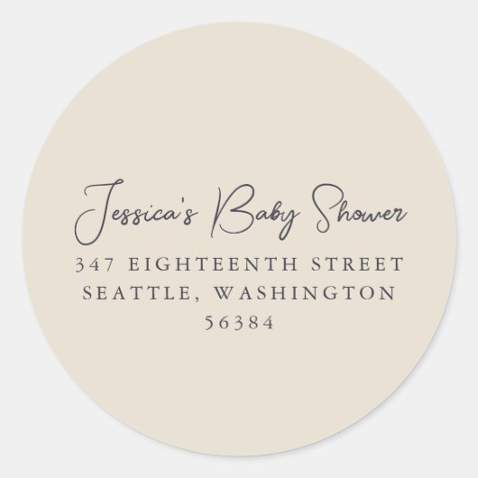 ミニマリストシックブラックアイボリーシャワー差出人住所 ラウンドシール (正面)