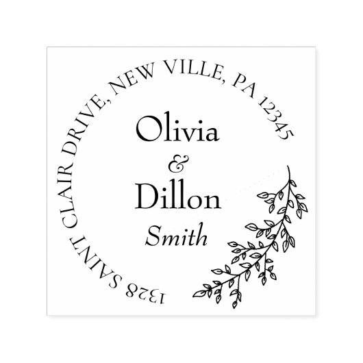 ミニマリストシックブラックリーフリーススクリプ結婚ト セルフインキングスタンプ (デザイン)