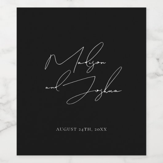 ミニマリストシックブラック結婚式の引き出物 ワインラベル (シングルラベル)