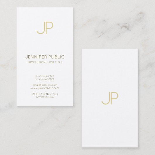 ミニマリストシックモノグラムトレンディー金ゴールドホワイトラグジュアリー 名刺 (正面/裏面)