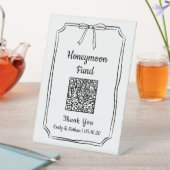 ミニマリストシック弓ハネムーンファンドQRコードカード 台座サイン (インサイチュ)