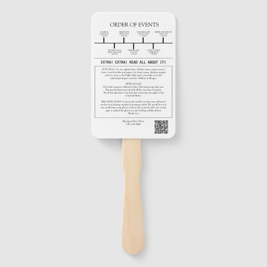 ミニマリストシック新聞結婚式 プログラムQRコード ハンドファン (裏面)