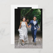 ミニマリストシック書道カスタムウェディング2写真 サンキューカード (正面/裏面)