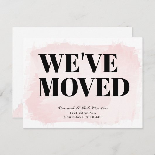 ミニマリストシック水カラー赤面ピンクムービング 案内ポストカード (正面/裏面)