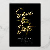 ミニマリストシック編集可能カラーフォトデートを保存 箔招待状 (正面)