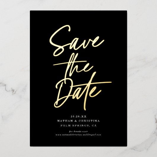 ミニマリストシック編集可能カラーフォトデートを保存 箔招待状 (正面)